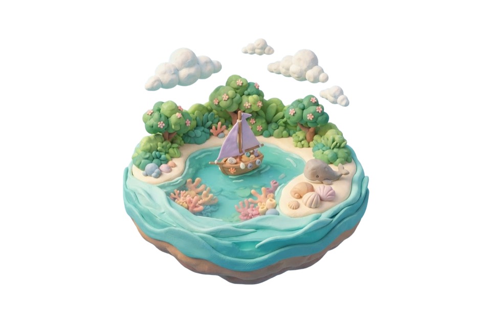 Spelling Ocean, an island in the water for longer words